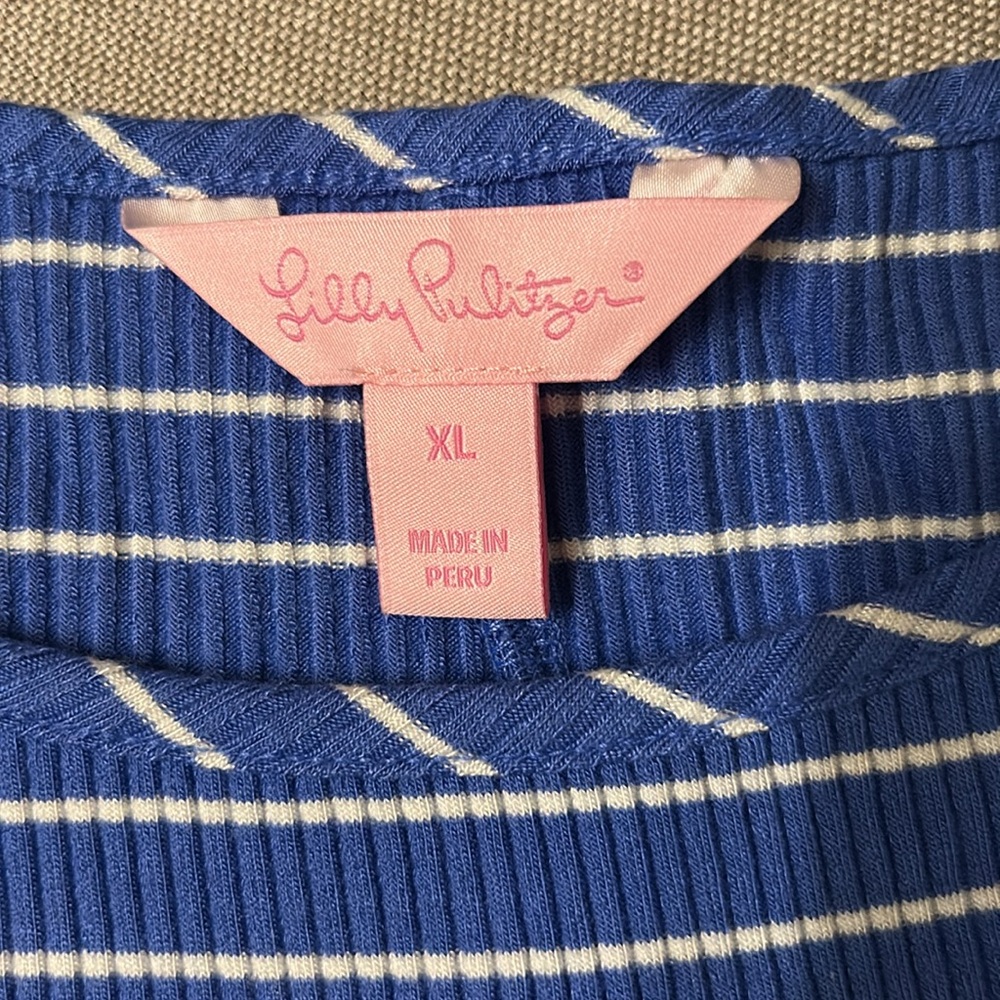 Lilly Pulitzer Blue & White Striped Midi Dress with Lace Trim - Picture 3 of 3